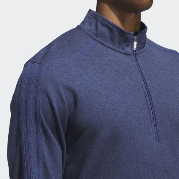 Pull Quart De Zip 3 Bandes Bleu Marine Adidas