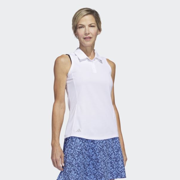 Polo De Golf Sans Manches Texture Adidas Blanc