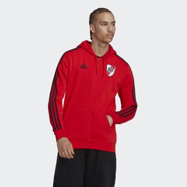 Adidas River Plate 3-stripes Sweat à Capuche Rouge