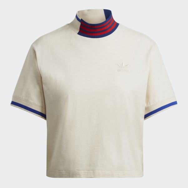 T-shirt Court à Col Côtelé Adidas Blanc Mel