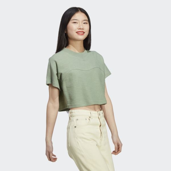 Lounge Terry Loop Crop Top Adidas Argent Vert