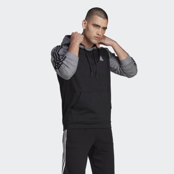 Sweat à Capuche En Molleton Chiné Essentials Noir Adidas