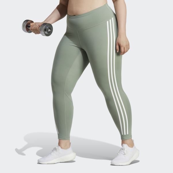 Legging Optime Trainicons 3 Bandes 7/8 Vert Argent (grande Taille) Adidas