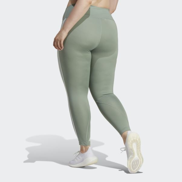 Legging Optime Trainicons 3 Bandes 7/8 Vert Argent (grande Taille) Adidas