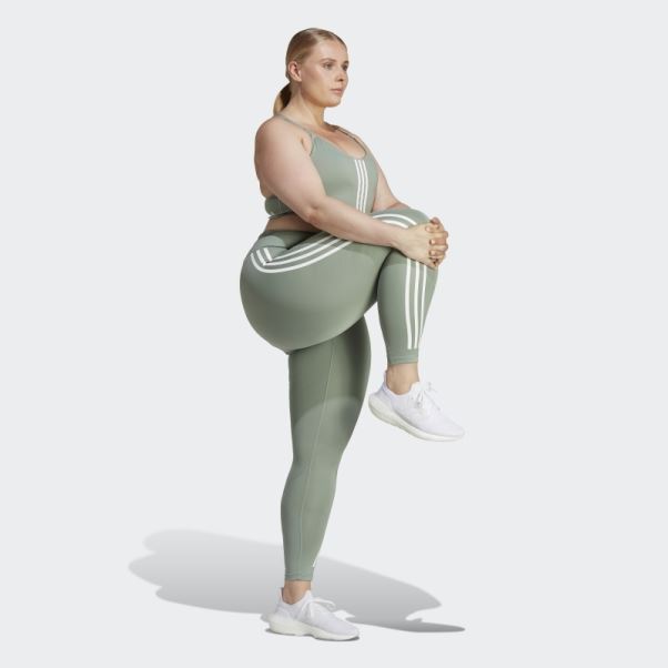 Legging Optime Trainicons 3 Bandes 7/8 Vert Argent (grande Taille) Adidas