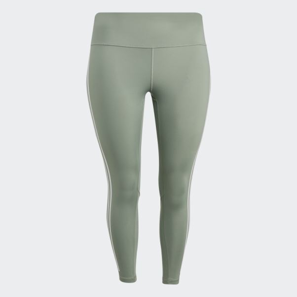 Legging Optime Trainicons 3 Bandes 7/8 Vert Argent (grande Taille) Adidas