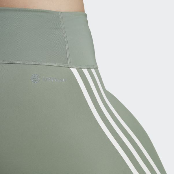 Legging Optime Trainicons 3 Bandes 7/8 Vert Argent (grande Taille) Adidas