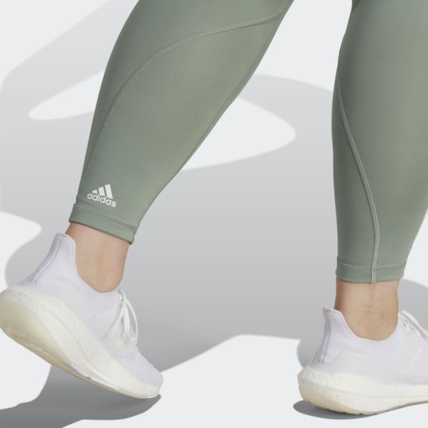 Legging Optime Trainicons 3 Bandes 7/8 Vert Argent (grande Taille) Adidas