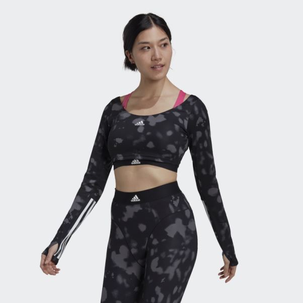 Adidas Hyperglam Cut 3-stripes Crop Top Manches Longues Noir