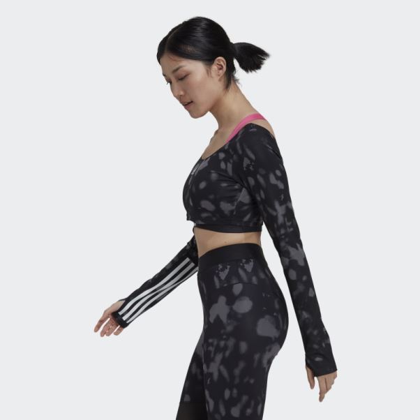 Adidas Hyperglam Cut 3-stripes Crop Top Manches Longues Noir