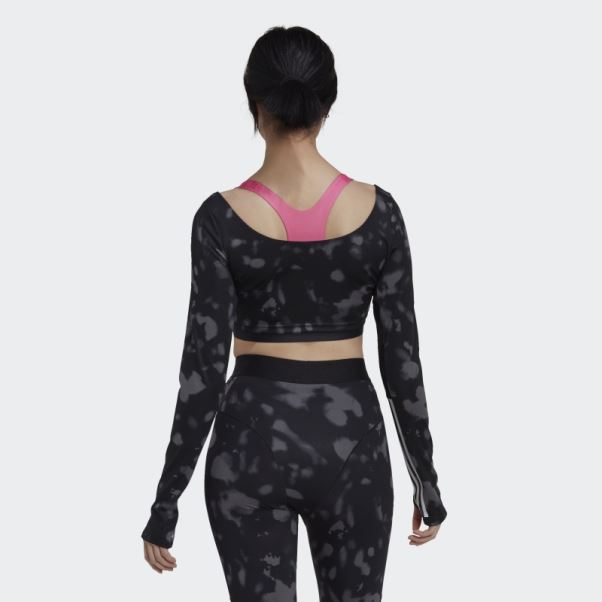 Adidas Hyperglam Cut 3-stripes Crop Top Manches Longues Noir