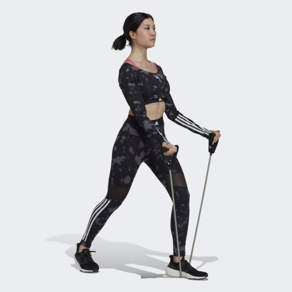 Adidas Hyperglam Cut 3-stripes Crop Top Manches Longues Noir