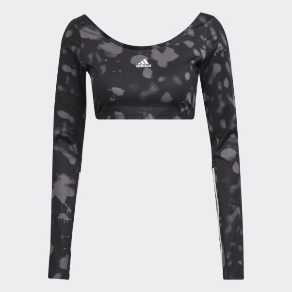 Adidas Hyperglam Cut 3-stripes Crop Top Manches Longues Noir