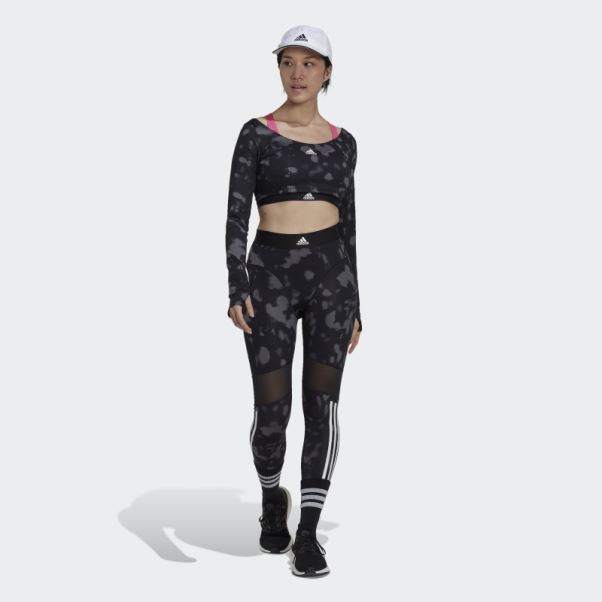 Adidas Hyperglam Cut 3-stripes Crop Top Manches Longues Noir