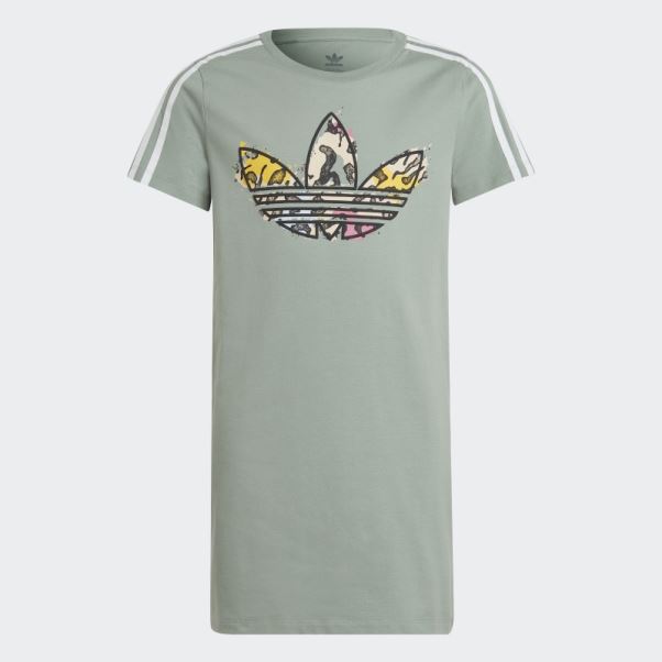 Adidas Robe T-shirt Imprimé Animal Vert Argent