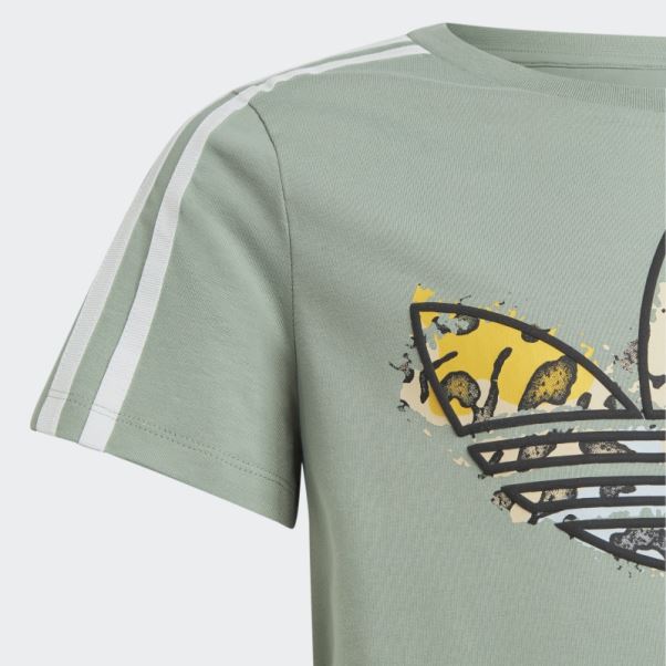 Adidas Robe T-shirt Imprimé Animal Vert Argent