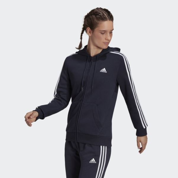 Sweat à Capuche Zippé Adidas Essentials Fleece 3-stripes Blanc Chaud