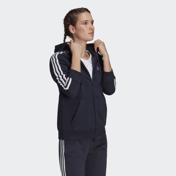Sweat à Capuche Zippé Adidas Essentials Fleece 3-stripes Blanc Chaud