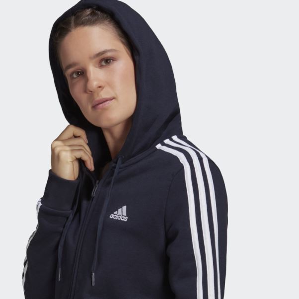 Sweat à Capuche Zippé Adidas Essentials Fleece 3-stripes Blanc Chaud
