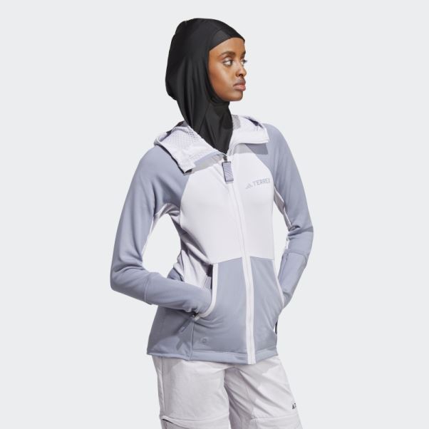 Silver Dawn Veste Polaire De Randonnée à Capuche Adidas Terrex Tech Flooce