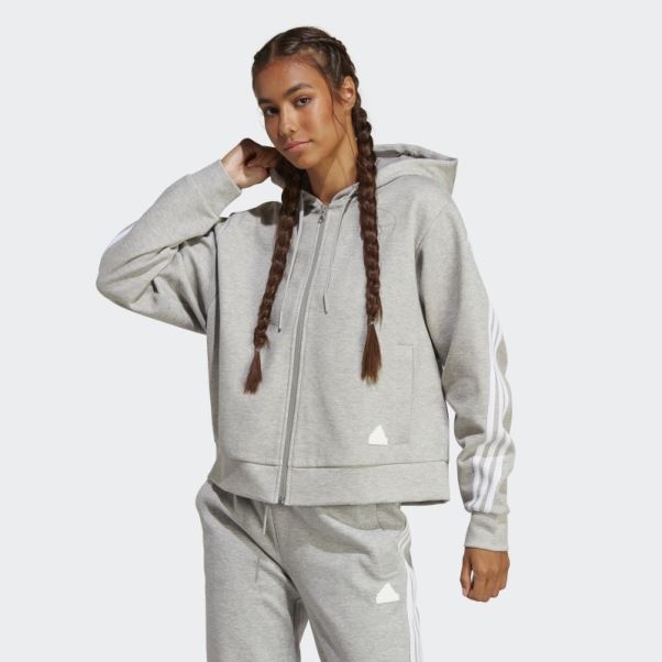 Future Icons Sweat à Capuche Entièrement Zippé à 3 Bandes Adidas Gris Moyen