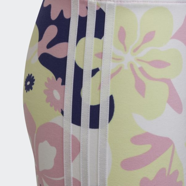 Adidas Short Cycliste Imprimé Fleuri Blanc