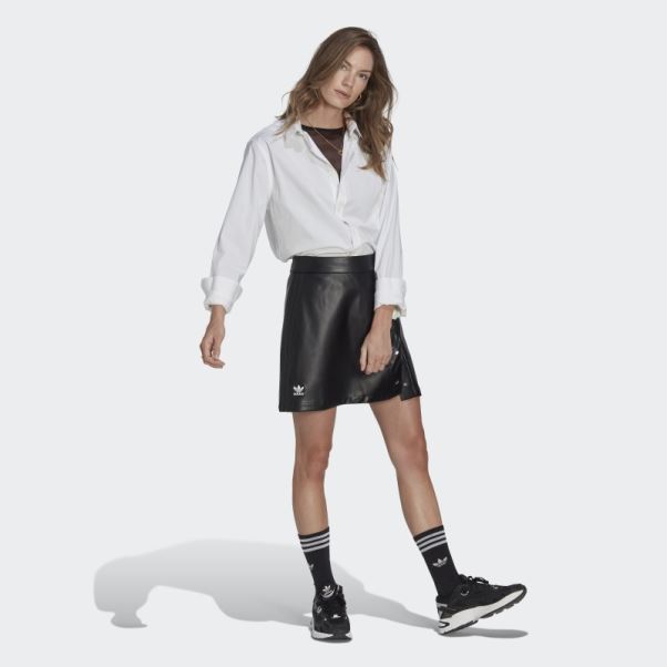 Jupe En Similicuir Noir Trèfle Adicolor Adidas