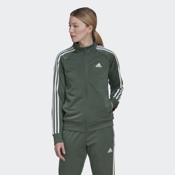 Primegreen Essentials Warm-up Slim 3-stripes Veste De Survêtement Vert Oxyde Adidas