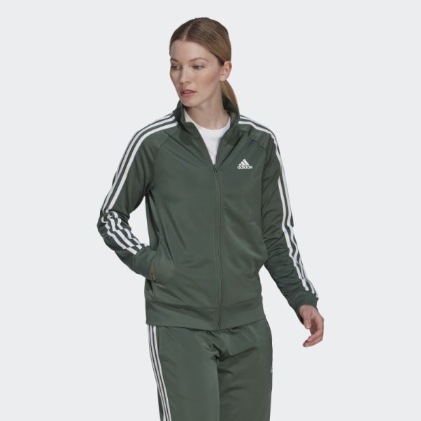 Primegreen Essentials Warm-up Slim 3-stripes Veste De Survêtement Vert Oxyde Adidas