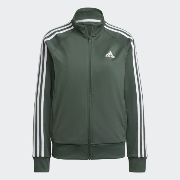 Primegreen Essentials Warm-up Slim 3-stripes Veste De Survêtement Vert Oxyde Adidas