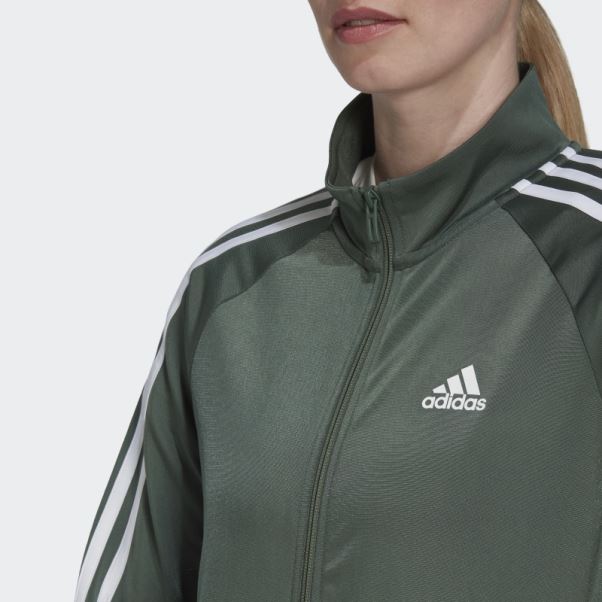 Primegreen Essentials Warm-up Slim 3-stripes Veste De Survêtement Vert Oxyde Adidas