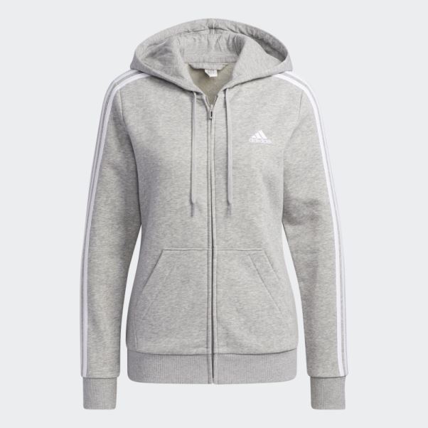 Adidas Essentials Fleece 3-stripes Full-zip Hoodie Blanc Fashion
