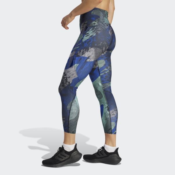 Adidas Adizero Running Allover Print 7/8 Legging Bleu