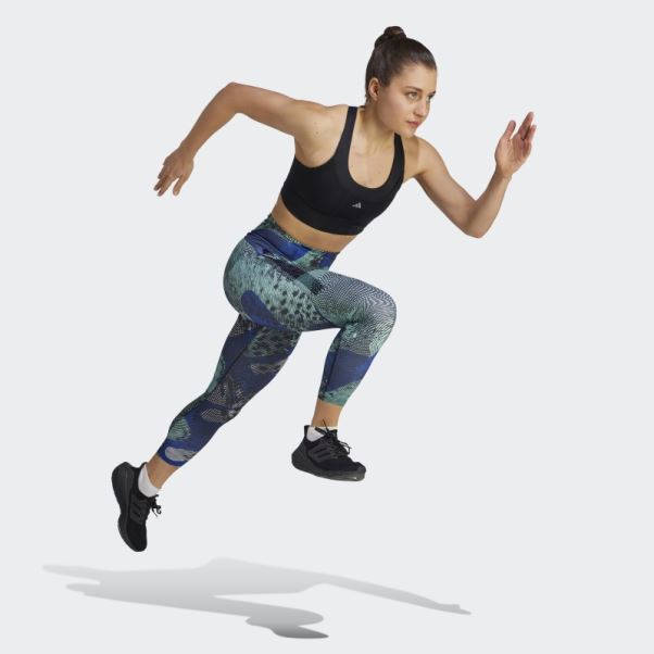Adidas Adizero Running Allover Print 7/8 Legging Bleu