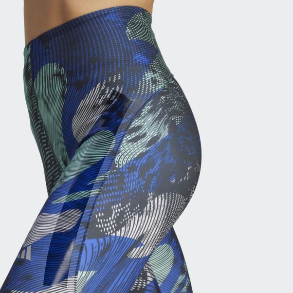 Adidas Adizero Running Allover Print 7/8 Legging Bleu