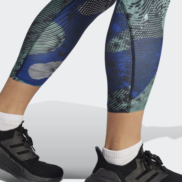Adidas Adizero Running Allover Print 7/8 Legging Bleu