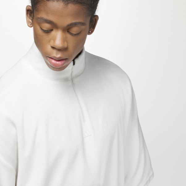 Sweat Adidas Basketball 1/2 Zip En Velours Blanc Fashion