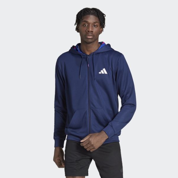 Adidas Train Essentials Veste D'entraînement Saisonnière à Fermeture éclair Intégrale Bleu Foncé