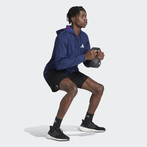 Veste D'entraînement Saisonnière à Fermeture éclair Intégrale Adidas Train Essentials Bleu Foncé