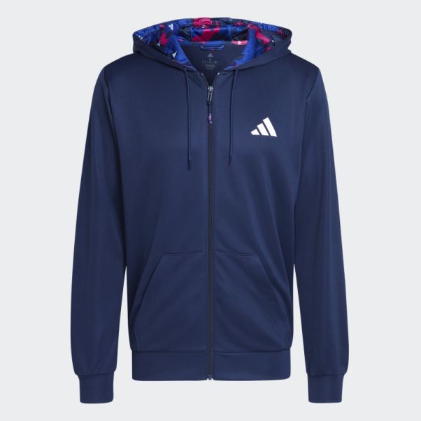 Veste D'entraînement Saisonnière à Fermeture éclair Intégrale Adidas Train Essentials Bleu Foncé