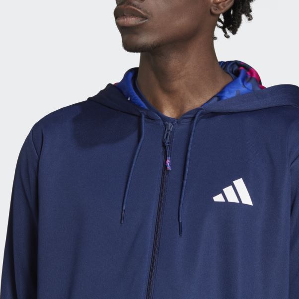 Veste D'entraînement Saisonnière à Fermeture éclair Intégrale Adidas Train Essentials Bleu Foncé