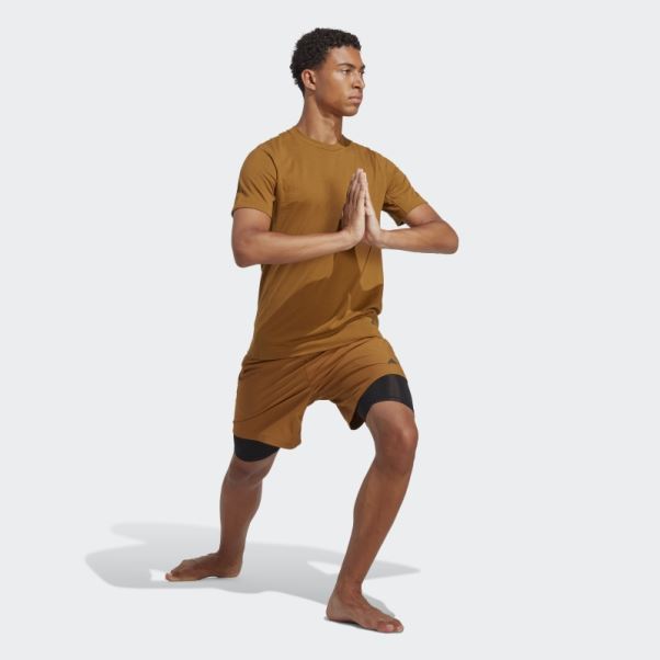 Adidas Short D'entraînement De Yoga Bronze 2-en-1