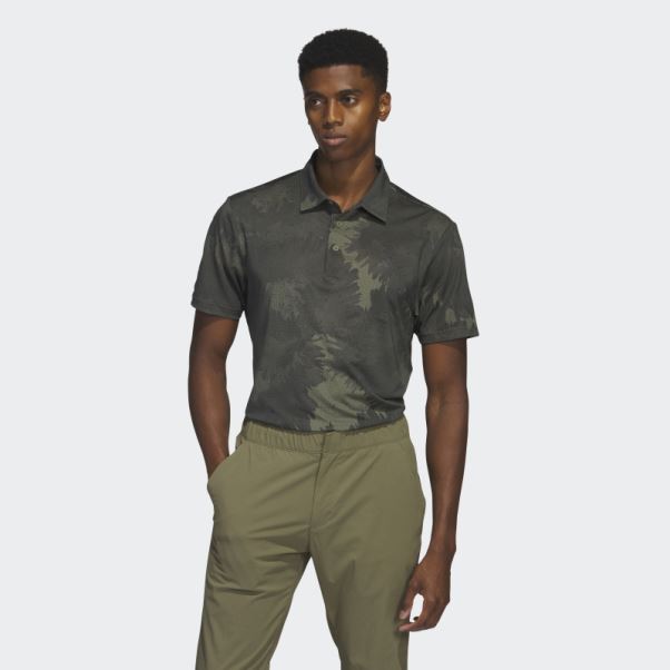 Polo De Golf En Maille à Fleurs Adidas Olive