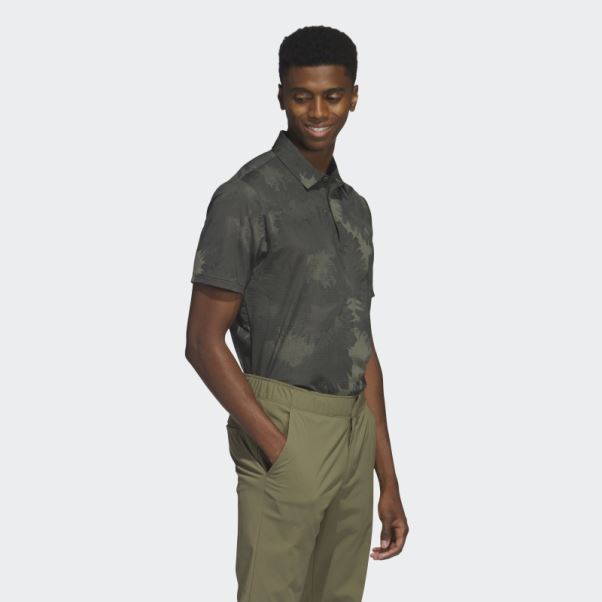 Polo De Golf En Maille à Fleurs Adidas Olive