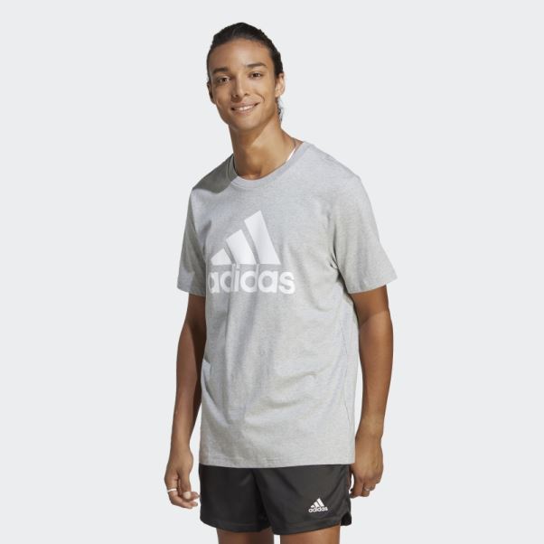 T-shirt Adidas Essentials Single Jersey Gros Logo Gris Moyen