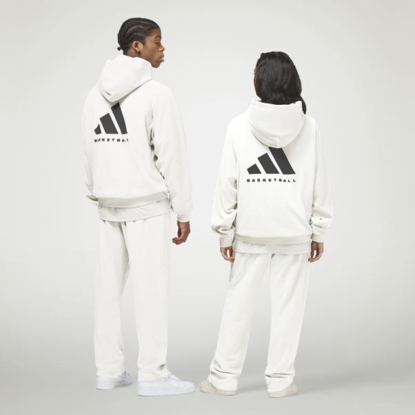 Adidas Basketball Sweat à Capuche En Velours Blanc