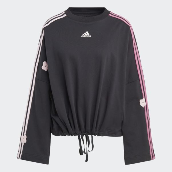 Sweat 3 Bandes Avec Patchs Fleurs Chenille Adidas Noir