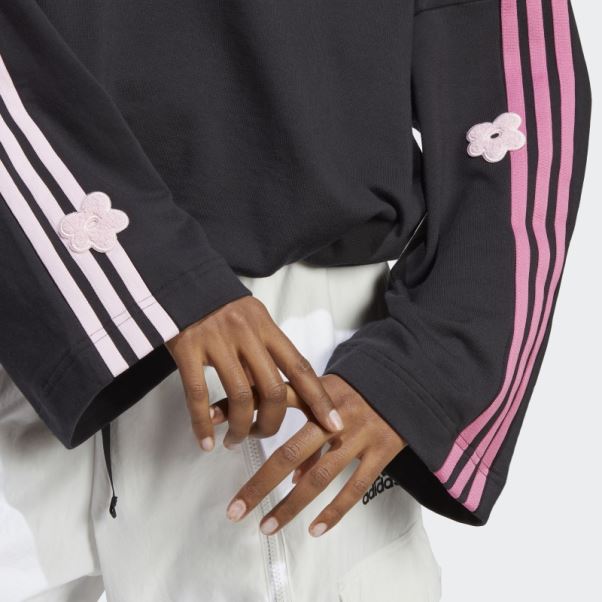 Sweat 3 Bandes Avec Patchs Fleurs Chenille Adidas Noir
