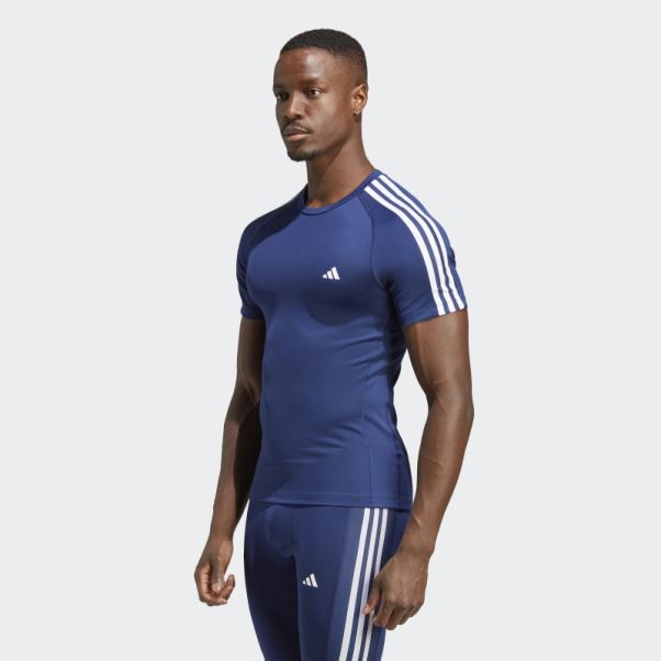 T-shirt D'entraînement Techfit 3 Bandes Adidas Bleu Foncé