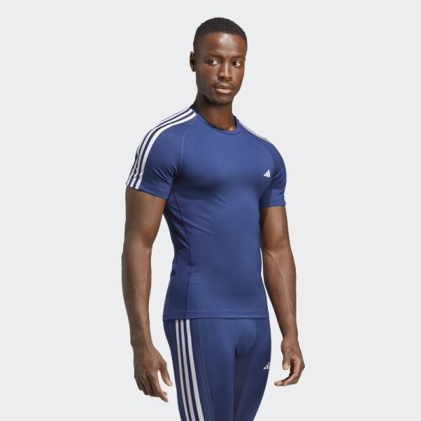 Techfit 3-stripes Training Tee Adidas Bleu Foncé